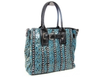 Animal Print rhinestones studded bag. The bag has double handle, adjustable shoulder strap and top zipper closing.