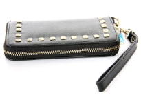Studded all round zipper ladies leather wallet