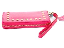 Studded all round zipper ladies leather wallet