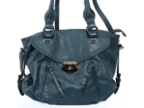 Faux leather fashion handbag. Top zipper closing, center divider, back outside zipper pocket, adjustable shoulder strap included.