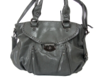 Faux leather fashion handbag. Top zipper closing, center divider, back outside zipper pocket, adjustable shoulder strap included.