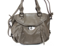 Faux leather fashion handbag. Top zipper closing, center divider, back outside zipper pocket, adjustable shoulder strap included.