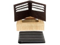 This is a double bill genuine leather bi-fold mens wallet. This  brand wallet is made of high quality cowhide. Wallet has slot for SIM card. There are 6 slots for various cards.  As this is genuine leather, please be aware that there will be some small creases and nicks in the leather but the wallet are all brand new. 