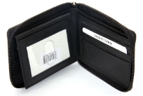 Carry your money in style. This is a genuine leather all around zipper mens wallet with 6 credit card slots and 2 ID Window on the left flap. As this is genuine leather, please be aware that there will be some small creases and nicks in the leather but the wallet are all brand new. 