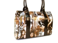 Printed PVC Handbag. Double handle and top zipper closing.