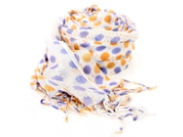Long fringed scarf in 100% yarn dyed viscose material with bi-colored big polka dots and also small polka dots on the vertical edges of it. Hand wash. Imported.