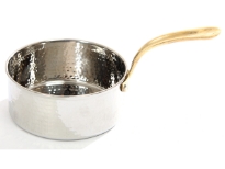 Hammered Stainless Steel Sauce Pan Dish with Brass Handle.