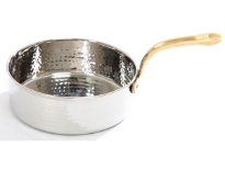 Hammered Stainless Steel Sauce Pan Dish with Brass Handle.