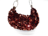 Sequin Hand Beaded Evening Bag. Top zipper closing.