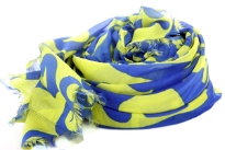 Artistic Print in Lime Green color floats over this Royal Blue colored 100% polyester which is semi-sheer & quite big in size. Eyelash fringe on the ends of the scarf. Imported.