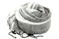 Vertical Stripes in different sizes pattern over this 100% linen scarf which is little stiff & semi-sheer. Black color is woven into white & twisted fringes on the ends of the scarf. Imported.