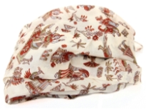 Beige colored 100% silk scarf with print of Indian mythological figures. Square shaped scarf is lightweight & can be used with all kinds of outfits. Made in India.