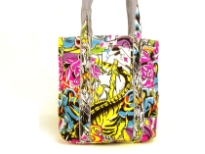 Denim Graffiti Print Handbag
