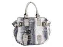 Crocodile embossed PVC double handle Handbag. Top zipper closing.