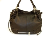 Designer Inspired Shoulder Bag has a top zipper closure and a double handle. Zipper detail at the bottom. Made of PU (polyurethane).