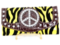 Animal print "peace" sign check book wallet