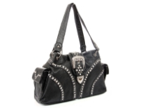 PVC Rhinestones studded Belt Buckle bag. Center divider,Back zipper pocket.