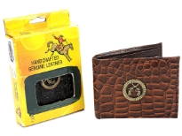 Carry your money in style. This is a crocodile embossed genuine leather Western Style bifold mens wallet. As this is genuine leather, please be aware that there will be some small creases and nicks in the leather but the wallet are all brand new. 