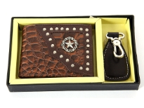 Carry your money in style. This is a genuine leather western style bi-fold men wallets with leather key ring. This is a gift box set. As this is genuine leather, please be aware that there will be some small creases and nicks in the leather but the wallet are all brand new. 