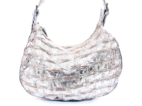 Metallic PVC shoulder bag. top zipper closing. Center divider.