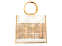 Jute 4 Wine Gift Bag with wooden handle.