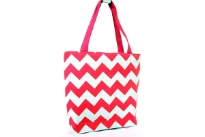 PVC Zig Zag print shopping tote. Top zipper closing.