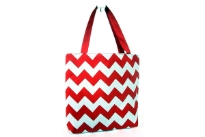 PVC Zig-Zag Print shopping Tote. Top zipper closing.