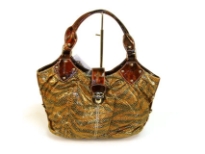 Designer Inspired Metallic Zebra Print Hobo Bag has push lock closure and a double handle. Made of PU (polyurethane)