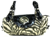Designer Inspired Metallic Zebra Print Shoulder Bag with large toggle closure on top & also has a zipper closure. Double handle bag is made of PU (polyurethane).