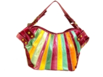 Patch work PVC Handbag. Top zipper closing.