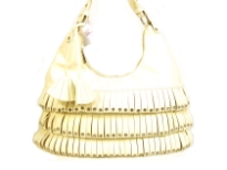 PVC fashion Hobo Handbag has studded details has a metallic texture, a top zipper closure, and a single strap. Made of faux leather.