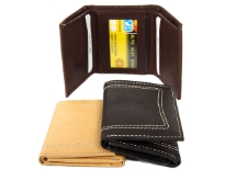 Carry your money in style. This is a genuine leather tri-fold double bill mens wallet. This wallet has 6 credit card slots and 1 ID window. As this is genuine leather, please be aware that there will be some small creases and nicks in the leather but the wallet are all brand new.