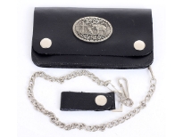 Genuine leather western style bi-fold bikers wallet includes 17 inches long chain.