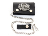 Genuine leather tri-fold chain wallet