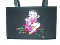 Betty Boop Microfibre Box Bag with magnetic lock. Made with fabric and double handle.
