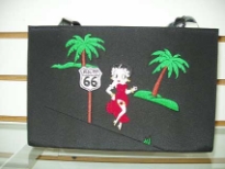 Betty Boop Microfibre Route 66 Bag with magnetic lock. Madw with fabric and double handle.