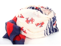 Sheer & soft polyester scarf with red & blue anchor print and wide borders with an alluring pattern. Very big in size, trendy in style & convenient to use to all year around. Imported.