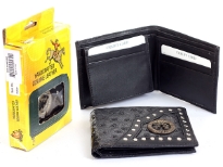 Embossed outer shell genuine leather western style bi-fold men wallet