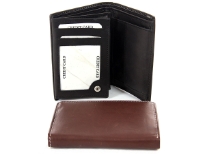 Carry your money in style. This is a 9 credit card, 3 id window mens leather wallet with 1 snap lock coin pocket and 1 zippered pocket. As this is genuine leather, please be aware that there will be some small creases and nicks in the leather but the wallet are all brand new.