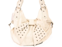 Fashion Hobo bag has a top zipper closure, a double handle and a studded bow detail. Made of faux leather.
