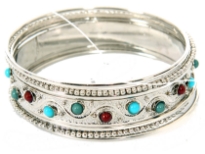 Metal Bangles Size:2/10, (7 PCS Set), Silver Plating, Opak Kundan Work.(12 Sets in Box)