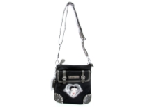 Betty Boop Licensed PVC cross body bag. The bag has front flap pocket and back zipper pocket. The bag is expandable with side zippers and top is zipper closing.