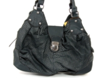 Fashion handbag has a mesh pattern texture, a double handle and a push lock closure. Made of PU (polyurethane).