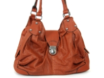 Fashion handbag has a mesh pattern texture, a double handle and a push lock closure. Made of PU (polyurethane).