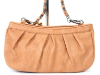 Fashion handbag has a top zipper closure, a chain shoulder strap and a floral print pattern. Made of PU (polyurethane).