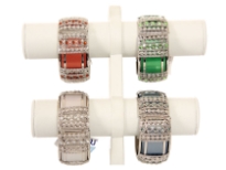 Metal Folding Bracelet, (12 PCS in Box) Silver Plastic/Metal Work. Colors: White, Pink, P.Green, Brown, Grey, Turquoise - 2 PCS each