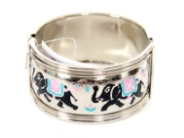 Metal Folding Bracelet Size: 1 1/4 " Broad, (12 PCS in Box) Silver Color Elephant Design