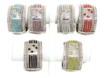 Folding Metal Bracelet Size:1.5" Broad, Silver Plating, Glass Sali/Kundan, Color: Black, Turquoise TR. G Red, R. Crystal, P.Green, Amethis(2 PCS each) (12 PCS in Box)