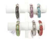 Folding Metal Bracelet with 12 PCS in Box, Silver Plating with Round Kundan work. Colors: Black, Turquoise, Crystal, Green, Red, Purple, Red - 2 pieces each color in a box