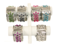 Metal Folding Bracelet, Size 1.5" Broad(12 Pieces in Box) Silver Flat Design with Kundan